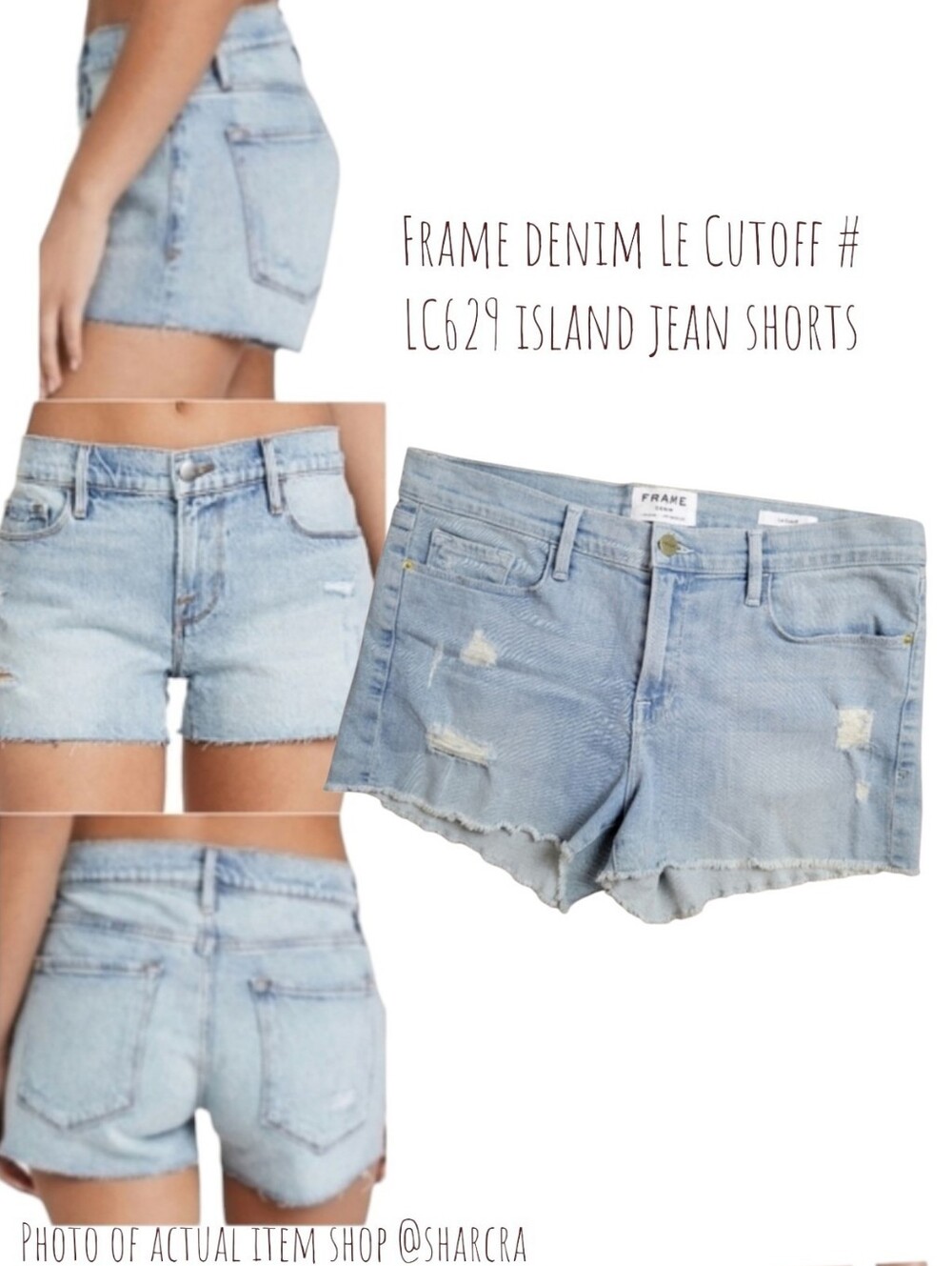Frame denim Women Le Cutoff #LC629 island Denim Light Distressed jean shorts 30